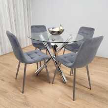 Dining Table And 4 Chairs Round Glass Table With 4 Grey Velvet Chairs Dining Room Furniture Set