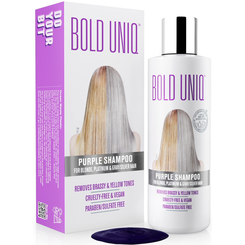 Bold Uniq Purple/Grey/Silver Shampoo For Blonde Hair - Toning Shampoo For Blonde, Platinum, Bleached, Ash, And Hair - Eliminates Brassy, Yellow Tones