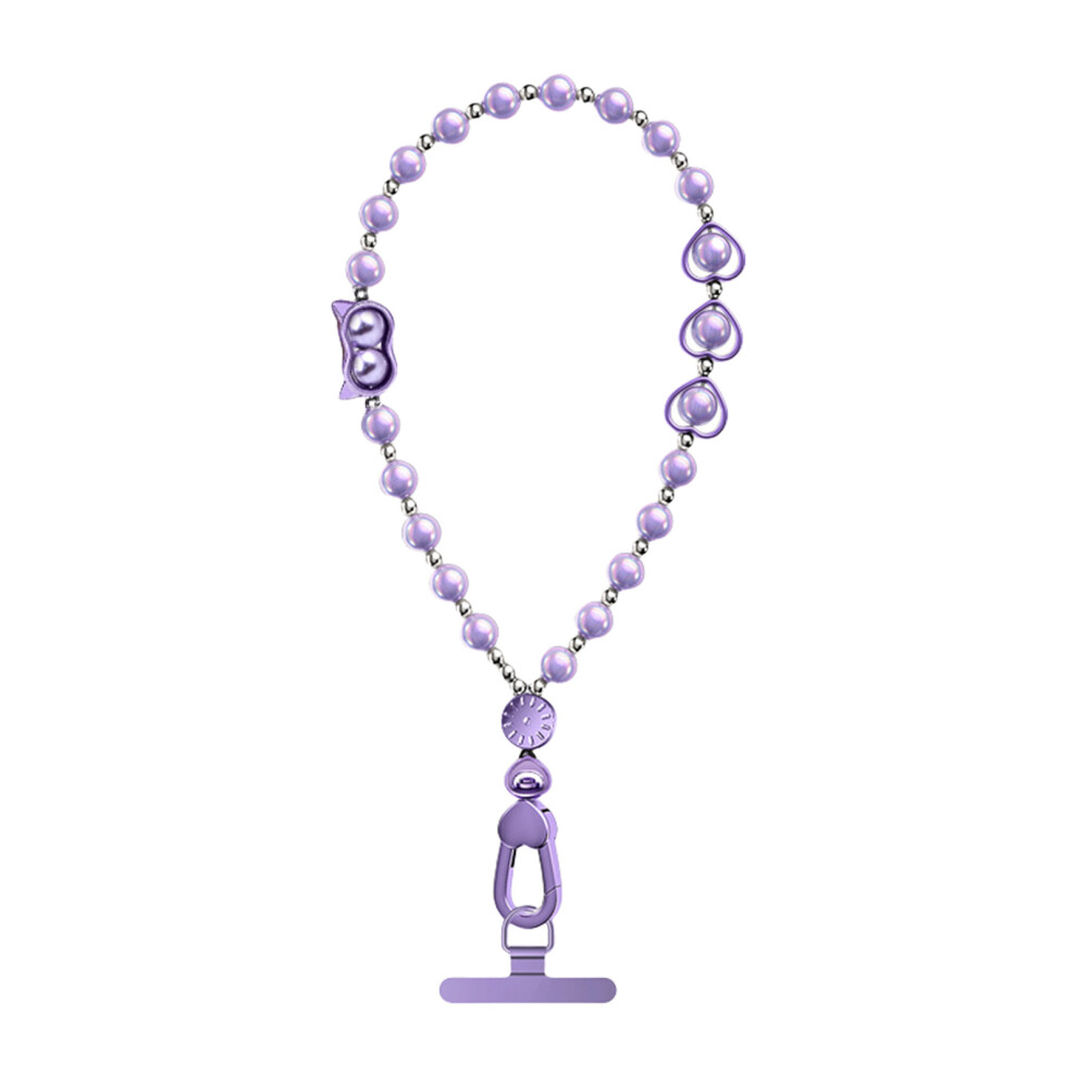Trendy Crystal Beads Phone Chain- Glow Cat Eye Style Purple 7751000411244