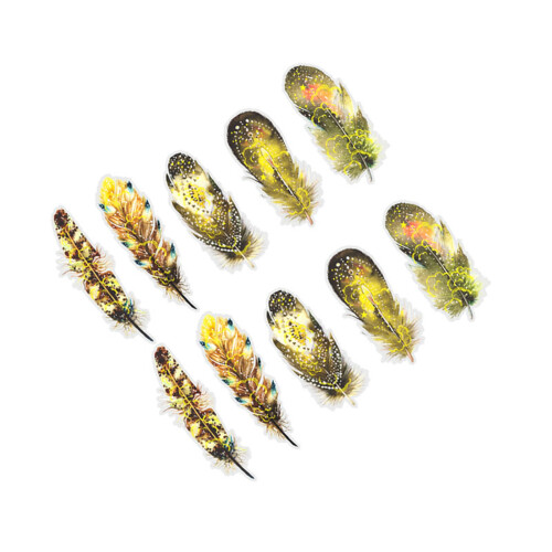 10 PCS Feather Stickers PET Sparkling Effect for Journal Notebook Yellow