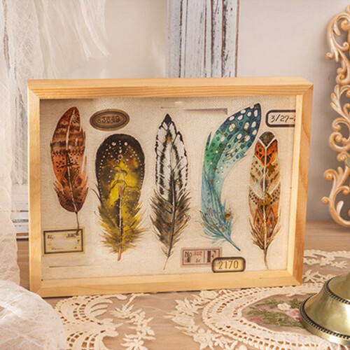 10 PCS Feather Stickers PET Sparkling Effect for Journal Notebook Yellow 2