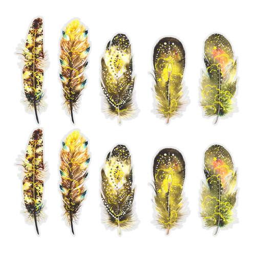 10 PCS Feather Stickers PET Sparkling Effect for Journal Notebook Yellow 1