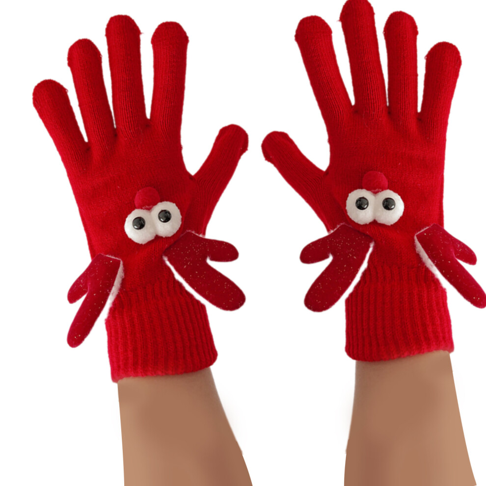 Knitted Warm Gloves For Christmas Reindeer Gloves-red adult