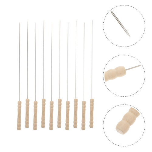 10 Unidades Brochetas Redondas Inoxidable Con Mango Madera 2