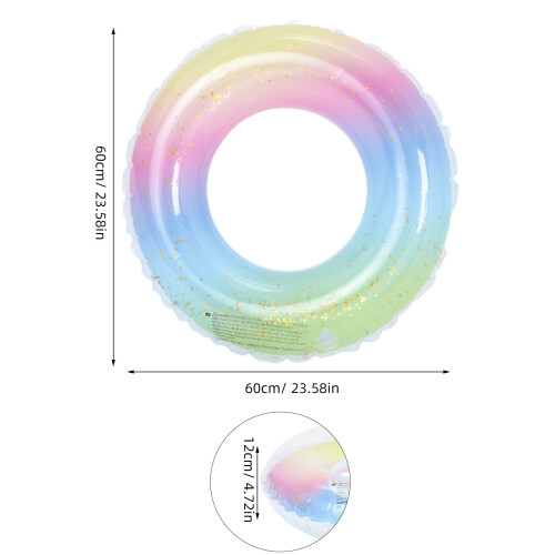 Thicken Sequins Translucent Gradient Rainbow Inflatable Swim Ring 1