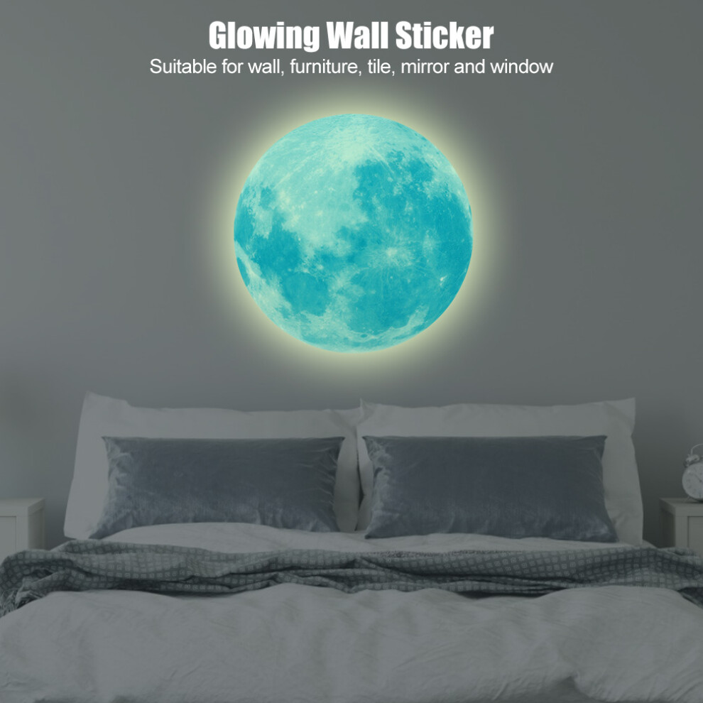 30Cm Luminous Moon Wall Sticker – Glowing Children's Room Decor Cyan/Green
