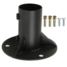 Soporte de base para poste de cerca de malla ciclónica Construcción robusta Tornillos laterales ajustables Recubrimiento de polvo negro resistente