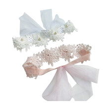 2St Verstelbare Baby Haarbanden Met Lace, Parel En Chiffon
