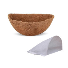 Kokosfiberforing til halvrunde hængekurve. Naturlig kokosfiberforing. Bevarer fugt, tillader dræning, luftcirkulation og holder planten.