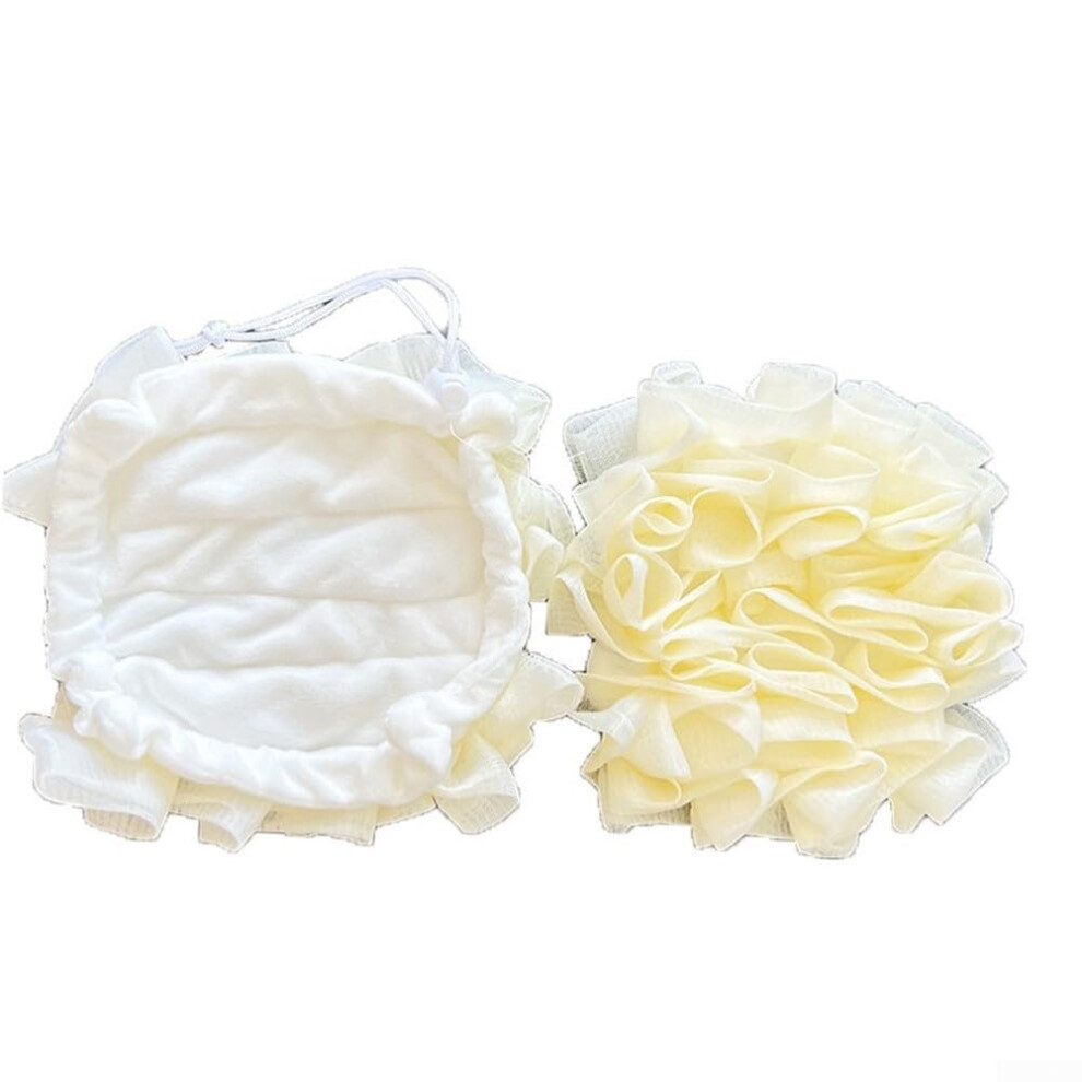 Dual Function Bath Sponge With Soft Terry Cloth, Soap Pouch, Hanging Strap, Exfoliating Scrub, Elastic Pocket