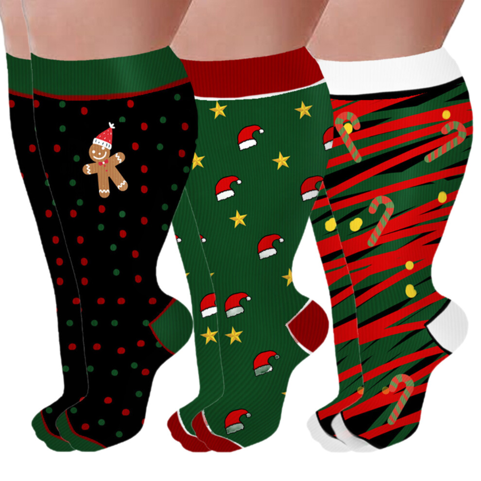 3 Pack Christmas Pattern Wide Calf Compression-Christmas XXL