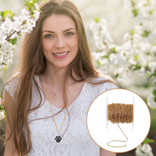 1Roll DIY Edelstahlkette Gold Schmuckkette Für Halsband & Pullover 2