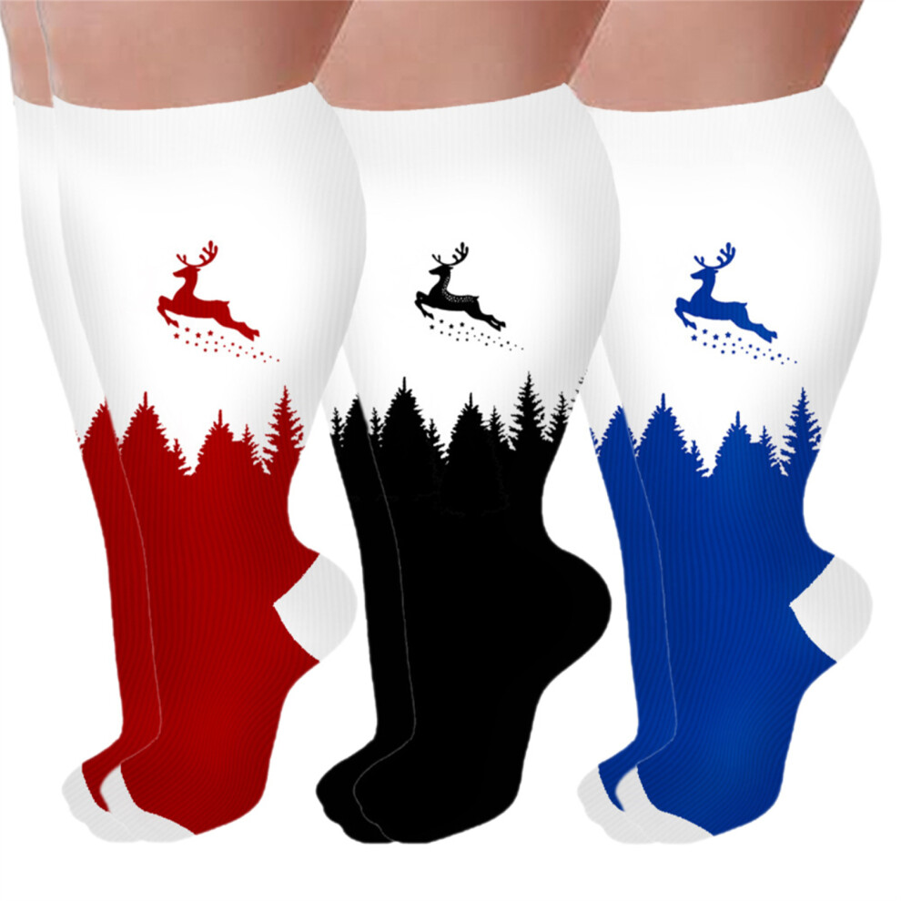 3 Pack Christmas Pattern Wide Calf-Christmas reindeer XXXL