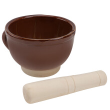 Conjunto De Socador De Madeira E Tigela De Cerâmica Para