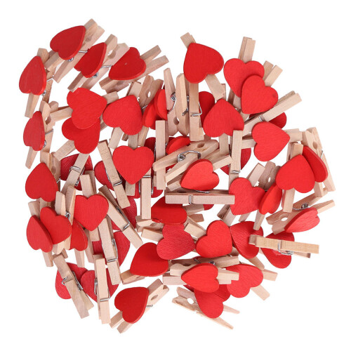 100Pcs Hjärteformade Träklämmor För Hem & Fest