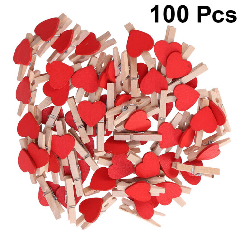 100Pcs Hjärteformade Träklämmor För Hem & Fest 1