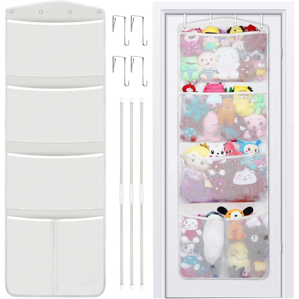 Stuffed Animal Storage, With 4 Large Pockets, Over The Door Organizer Storage For Closet, Baby, Plush Toy, Hanging Door Organizer For Nursery, Black Rzmayis