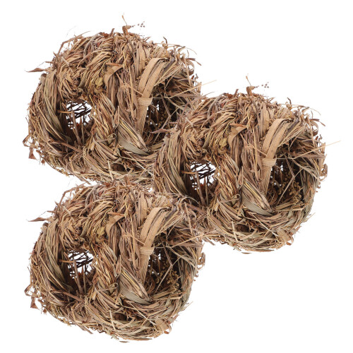 3Pcs Vävd Grässtuga Halmgrashus Fågelgö För , Hamster