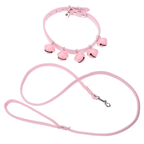- Och Katt Halsband Med Dragrem, Lederlina, Ringklocka (Rosa M)
