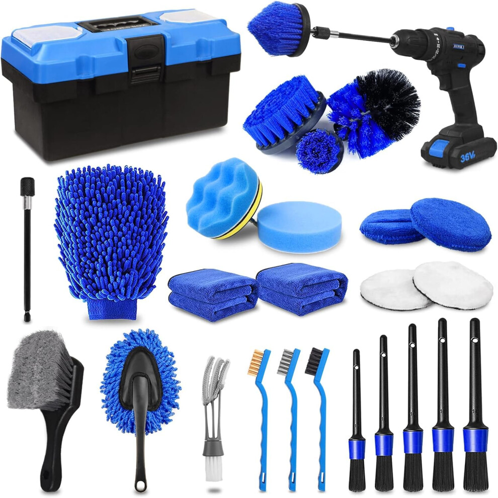 Car Detailing Kit 27Pcs Drill Brush Set For Interior Exterior Wheels Car Wash Kit 9105992357895