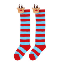 Christmas Striped Over The Knee Socks Elk-1 blue red bar