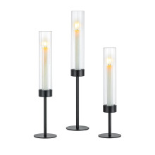 Three Part Ribbed Glass Candle Possessors-black outer stripes