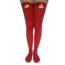 Women Christmas Striped Thigh High Stockings-Red Sox Bell Knot