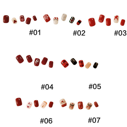 Red Fake Nails Tips Short Square Artificial Fingernails-5 1