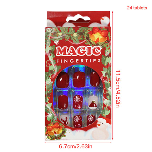 Red Fake Nails Tips Short Square Artificial Fingernails-5 2