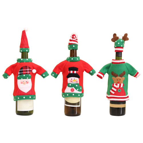 Christmas Decorations Red Wine Bottle Covers with Hat for-B 1