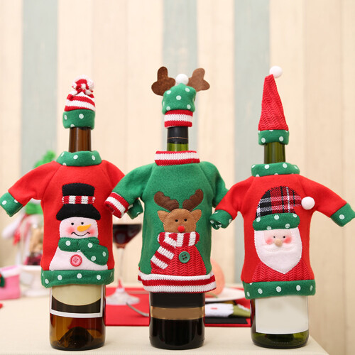 Christmas Decorations Red Wine Bottle Covers with Hat for-B 2