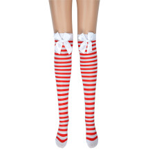Women Halloween Christmas Thigh High-Red and white stripe