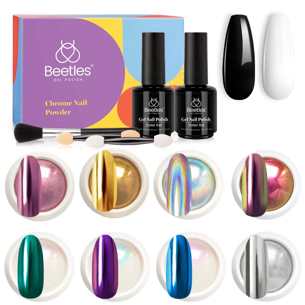 Beetles Gel Polish Black/White Beetles Chrome Nail Powder Kit Colors Gel Polish Mirror Effect Holographic Aurora Iridescent Pearlescent Manicure Art Decoration Glitter,