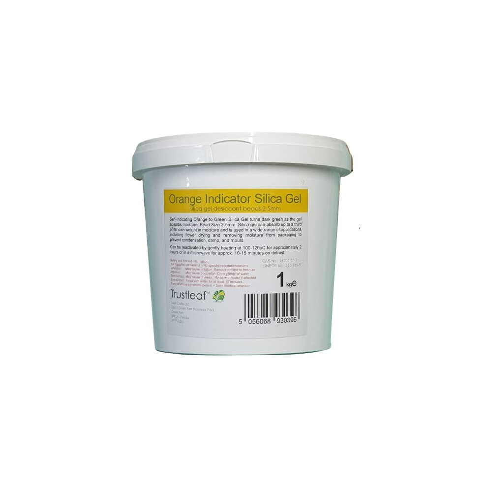 Trustleaf Orange 1Kg Tub Of Self Indicating Silica Gel, 2-4Mm Beads - Dehumidify - Flower Drying - Storage