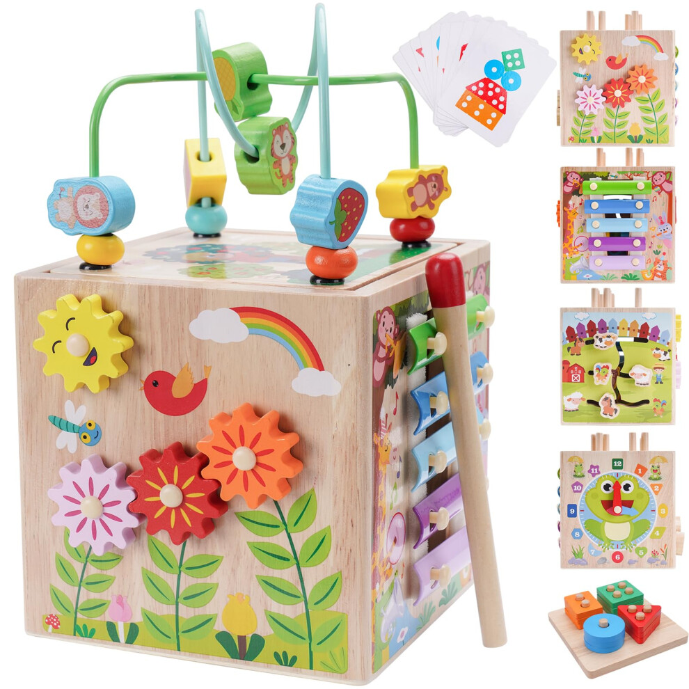Kmtjt Wooden Activity Cube | Montessori Toys For 12+ Months Toddlers | One Year Old 1St First Birthday Gift | Educational Learning Toys For Baby Boys Girls
