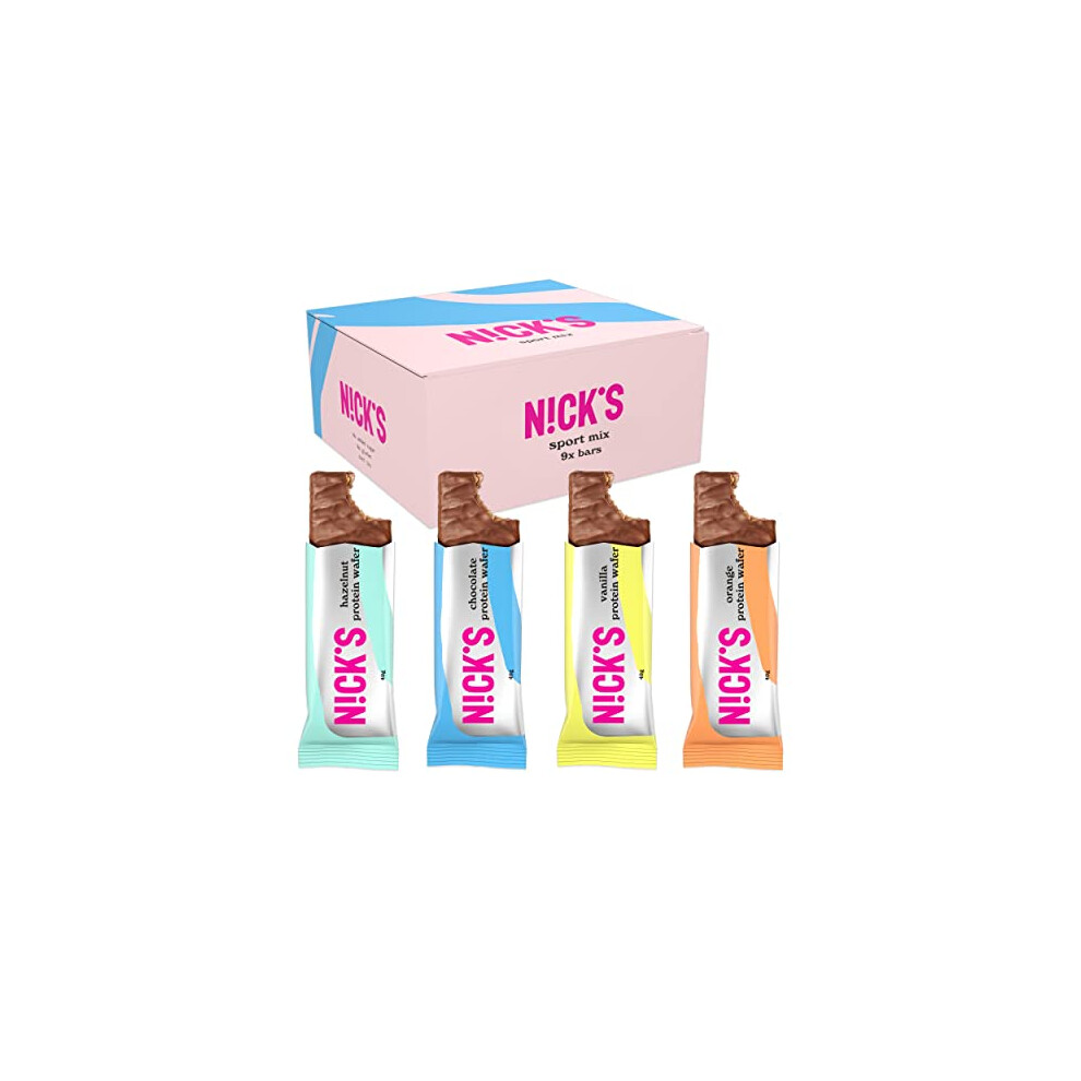 N!Ck's Nicks Protein Bar Variety Pack - No Added Sugar - 25% Protein - 203 Calories - 4 Flavor Sport Mix Box With Gluten Free Wafer Low Carb Chocolate Snack