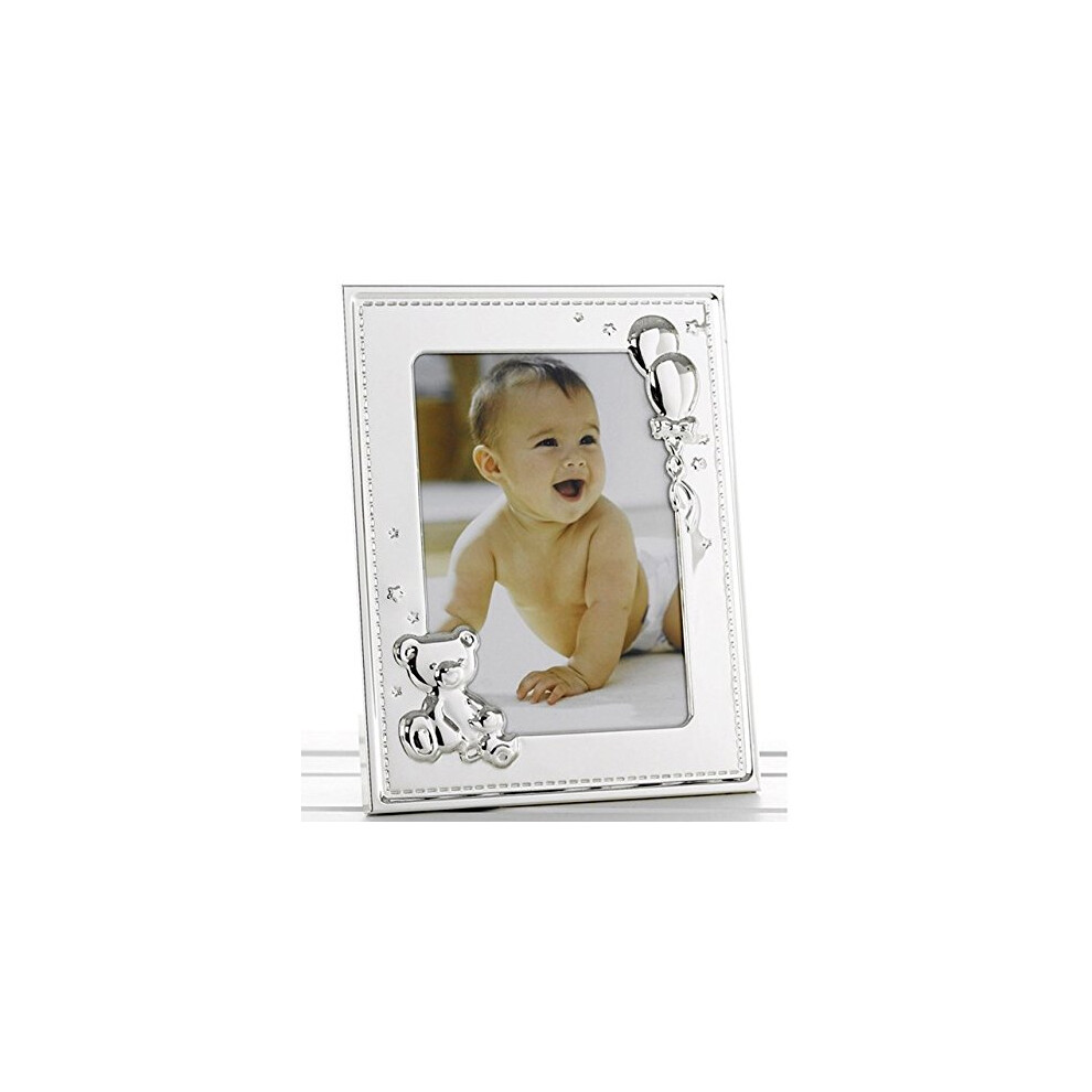 New Baby Photo Frame With Teddy And Balloons For 5" X 7" Photo - 51357 Silver Shudehill Giftware