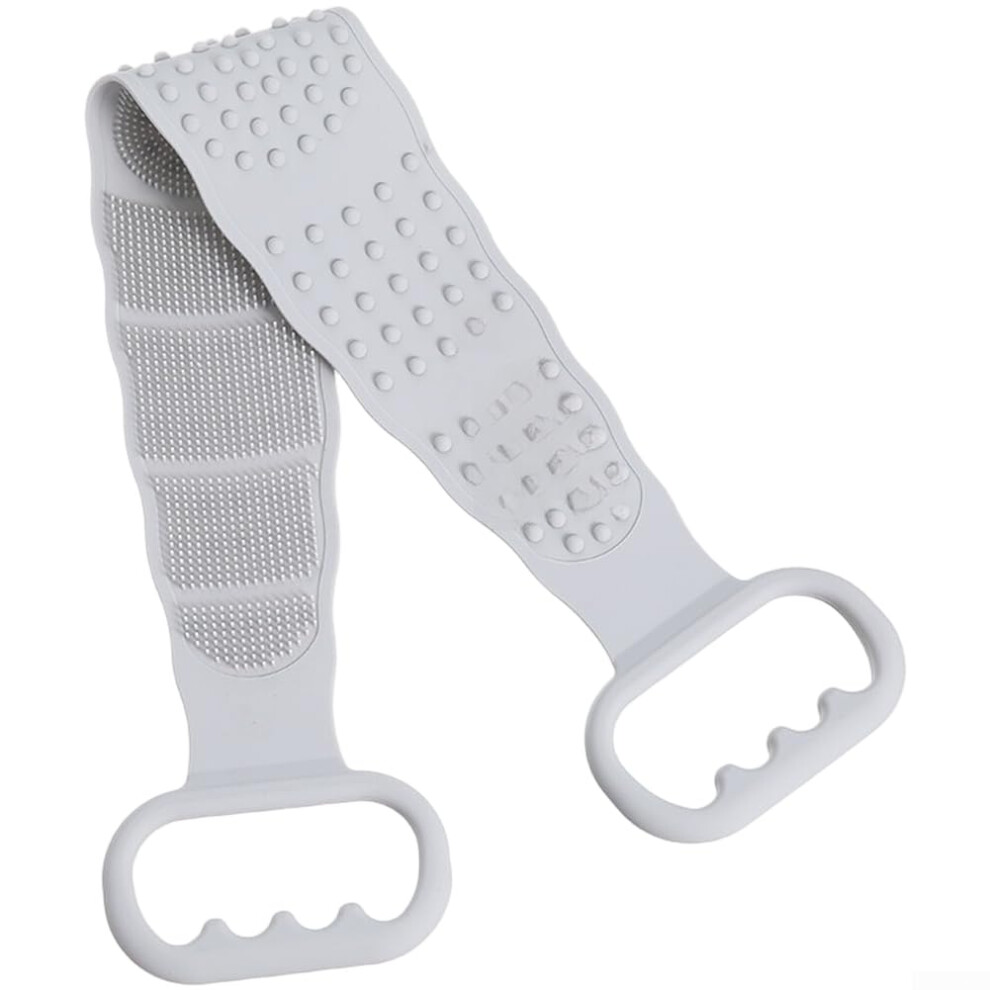 Gray Silicone Bath Scrubber Doublesided Design With Soft Bristles For Exfoliation And Massage Long Reach
