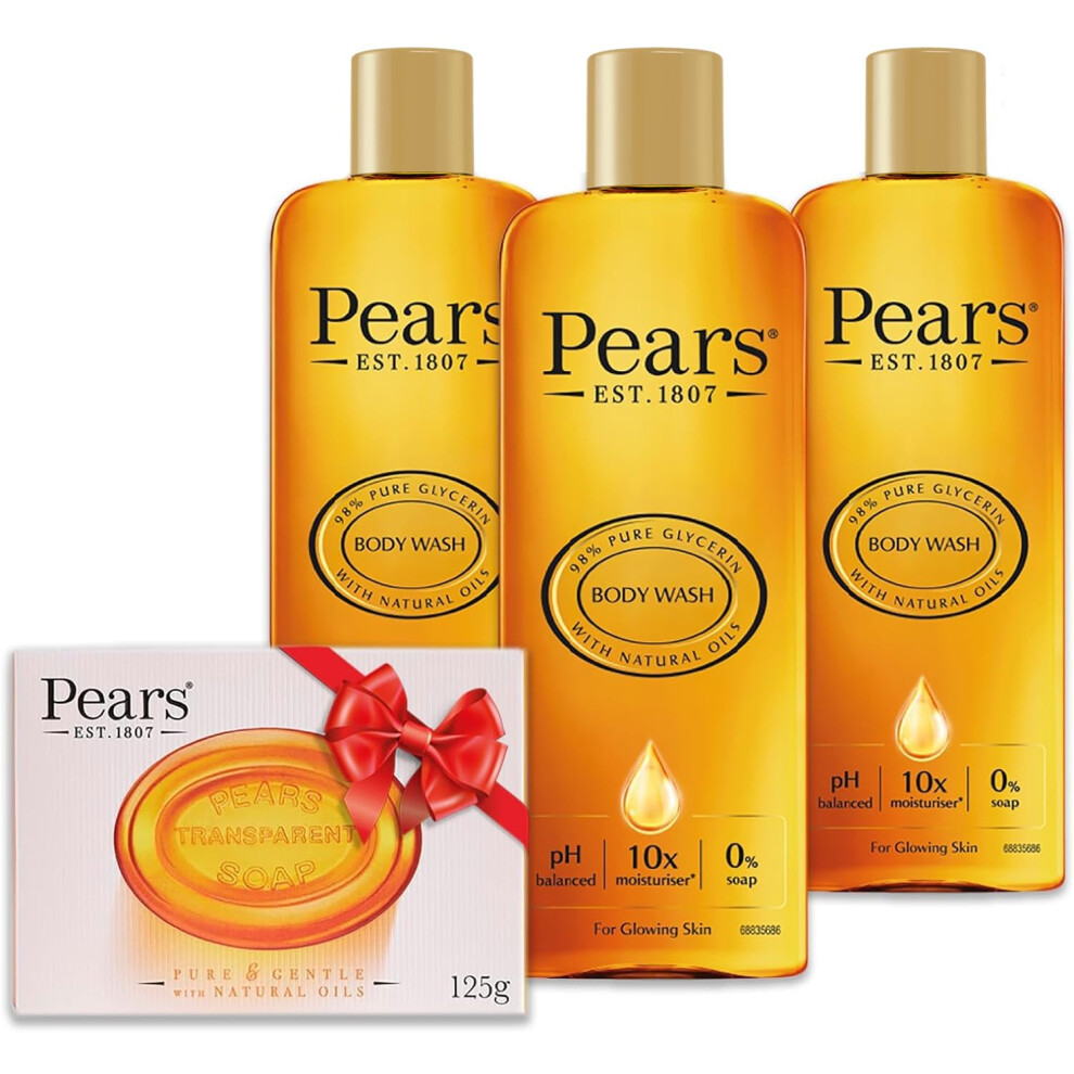 Pears Amber Body Wash Original 250Ml Pack Of 3 + Transparent Soap 125G
