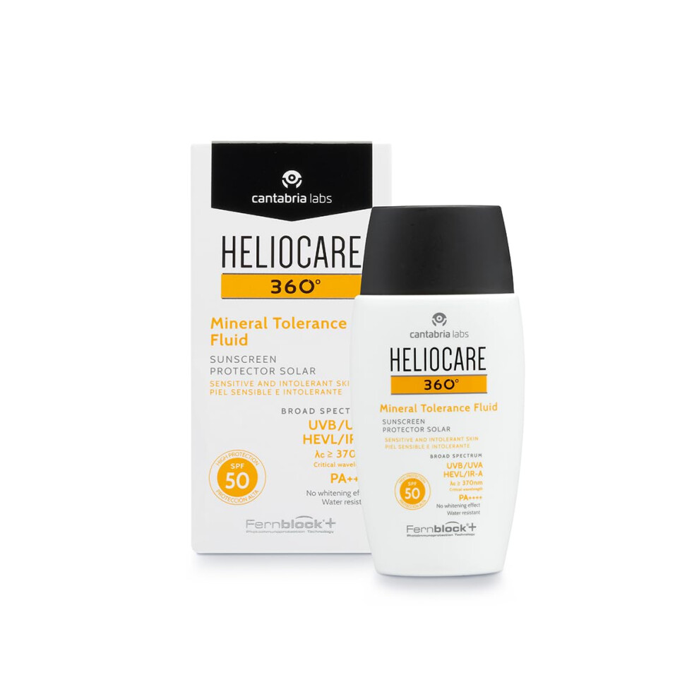 Cantabria Labs Light Heliocare 360 Mineral Tolerance Fluid Spf50 50Ml / Mineral Sunscreen For Face/Daily Uva Uvb Visible And Infrared-A Hypoallergenic Sun