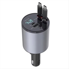 Retractable Car Charger, 4-in-1 Fast Phone Charger Dual Type-C 120W Lighter USB Adapter