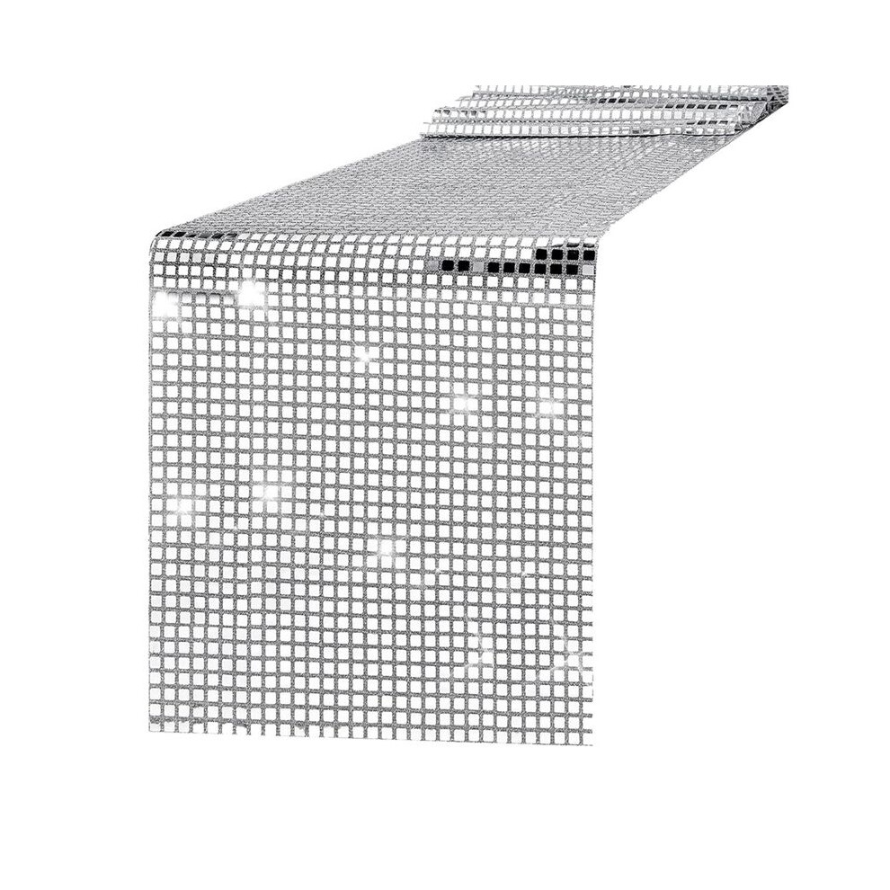 Disco Party Table Runner Mirror Silver Foil Glitter Metallic Cover for Dance Wedding-image-OPC-PN7BVMK-NEW