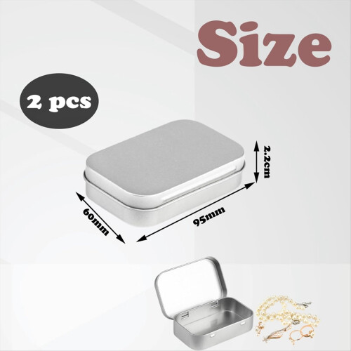 2 PCS Small Storage Box with Lid Rectangular Tin Boxes Metal for Home Silver 1