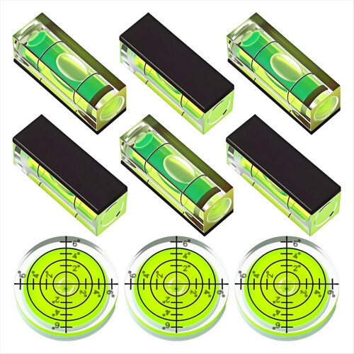 9 Pcs Small Bubble Spirit Level, Mini Magnetic Square Drill , Circular Measuring Tool