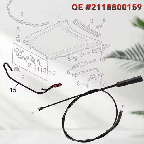 Car Engine Hood Release Cable Wire for E-Class E320 E55 2003 - 2004 Kit 2118800159 211880015964 1