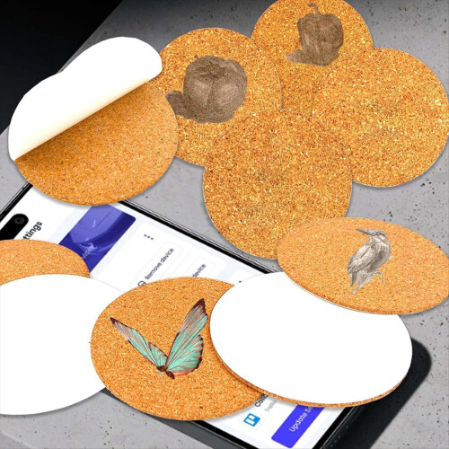 Pacote com 40 folhas de cortiça autoadesivas redondas de 8,9 cm (3,5 polegadas) para proteção da base de porta-copos em artesanato DIY. 2