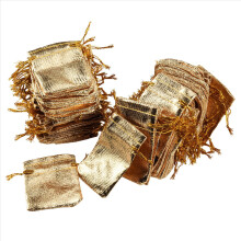 100Pcs Gold Foil Organza Bag Candy Gift Bags Wedding Party Favor Pouch Gift Packaging Bags Drawstring Pouch 5x7Cm