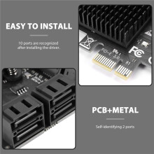 10-portový 3.0 na PCIe X1 rozširujúca karta PCI Express adaptér SATA3 6G s chladičom