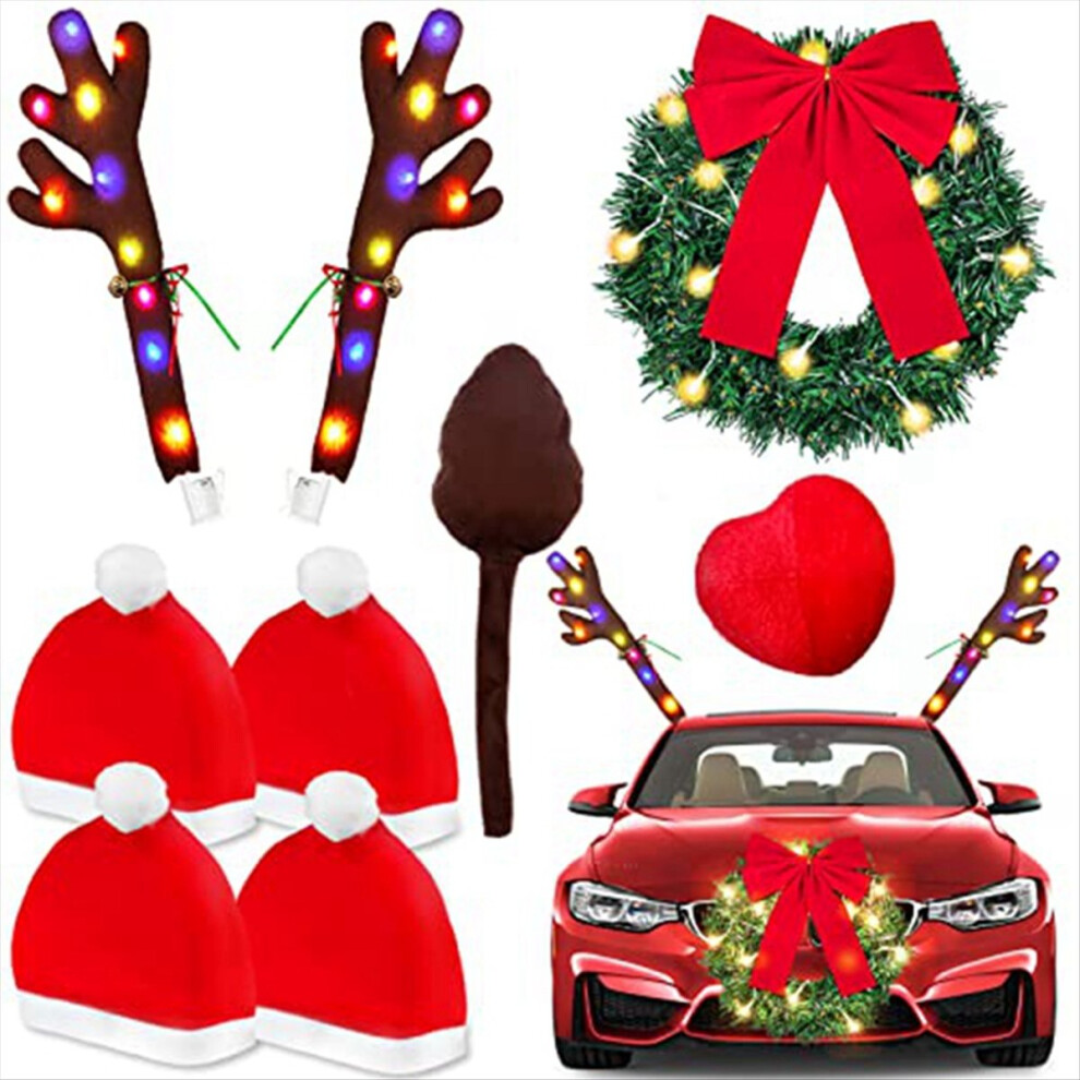 4Pcs Santa-Claus Hat Car Seat Headrest Cover Cute Car Decor Interior Car Decoration, Suitable For Most Car Headrests 4854193936389