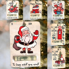 7 pezzi di portafoglio natalizio, portafoglio in legno fatto a mano, decorazione natalizia, ornamenti pendenti per albero di Natale
